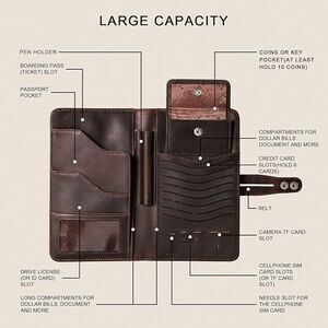 DONWORD Cow Leather Bi-Fold Passport Travel Wallet RFID Blocking COFFEE